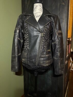 Zara Weathered Brown/Black zip up jacket with leather lace up